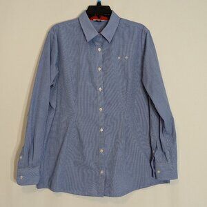DOC & AMELIA BY Cintas Blue/White Gingham Check Long Sleeve Button Shirt Size XL
